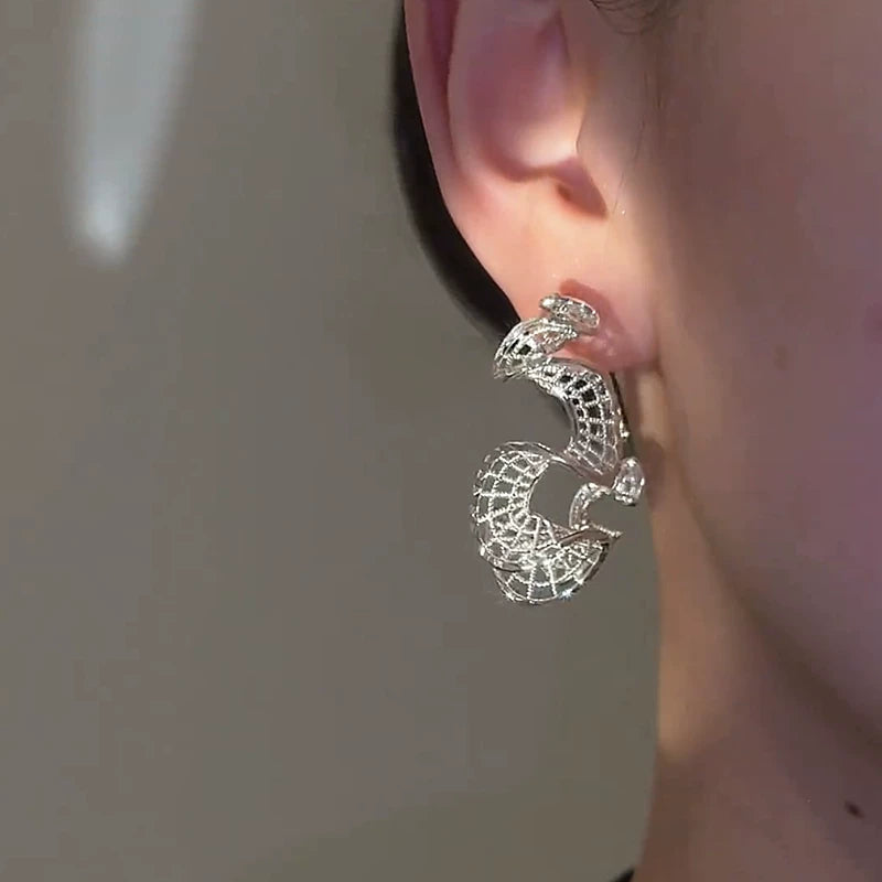 French Hollow Wave Irregular Earrings for Women – S925 Silver Needle Geometric Fashion Earrings