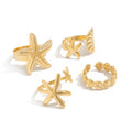 4-Piece Starfish Scallop Ring Set, European And American Summer Trendy Design, Fashionable Seaside Travel And Vacation Matching Accessories