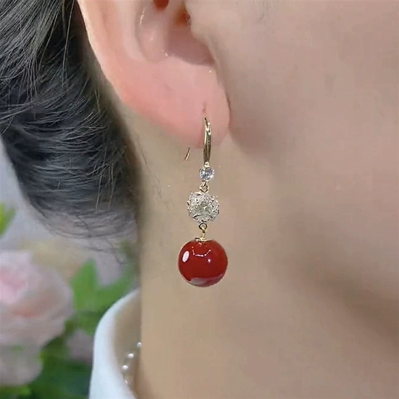 Antique Red Pearl Earrings for Women – Vintage Style Fashion Earrings, Autumn Winter Accessory