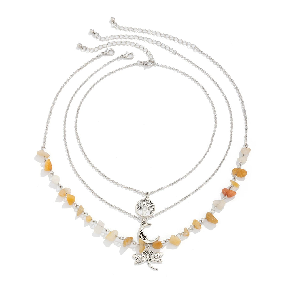 3-Piece Sunflower Moon & Butterfly Imitation Turquoise Necklace Set – Retro Layered Clavicle Chain
