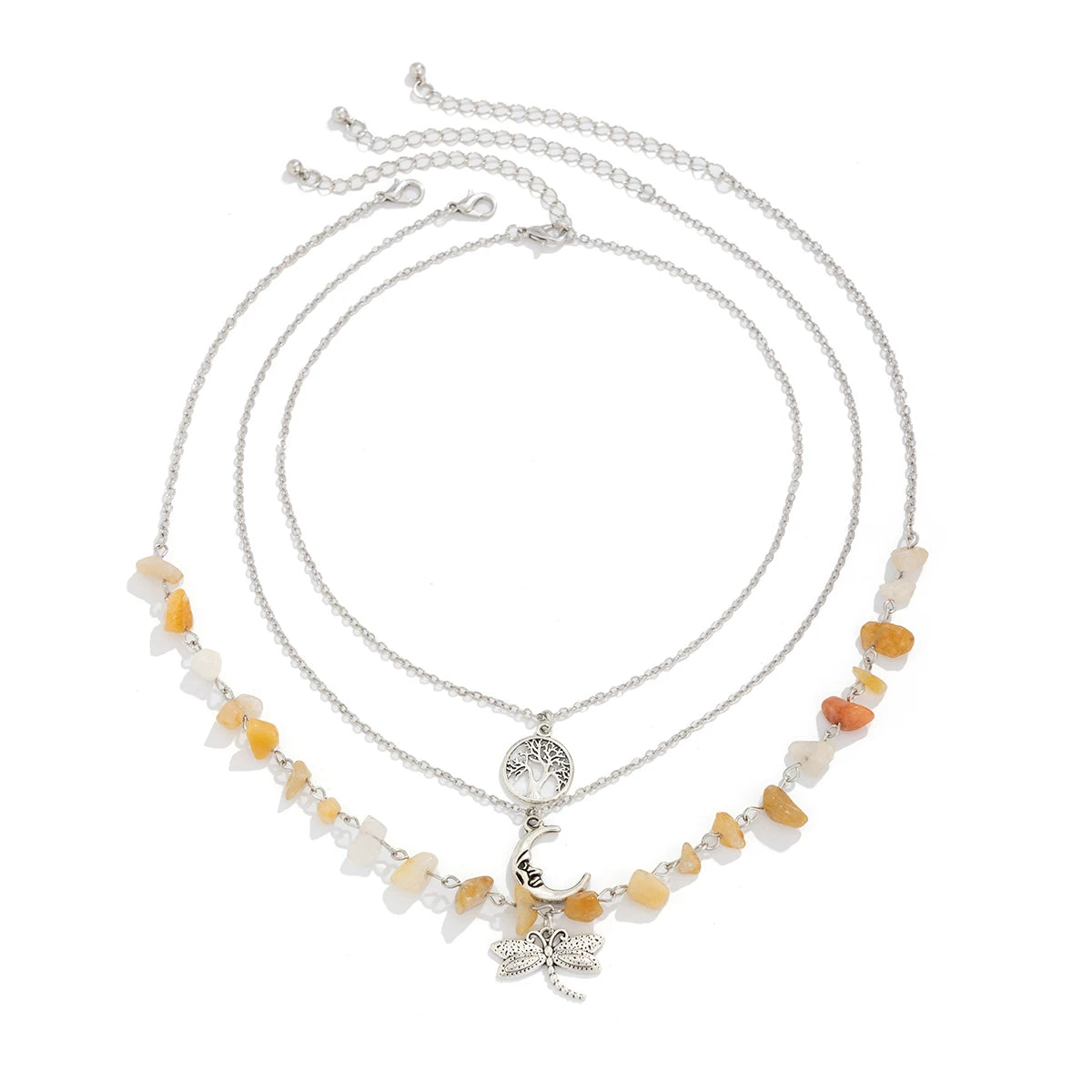 3-Piece Sunflower Moon & Butterfly Imitation Turquoise Necklace Set – Retro Layered Clavicle Chain