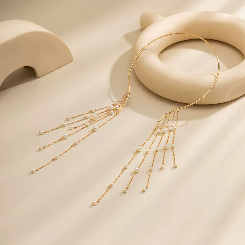 Tassel Imitation Pearl Waterfall Choker Necklace for Women – Clavicle Chain Design