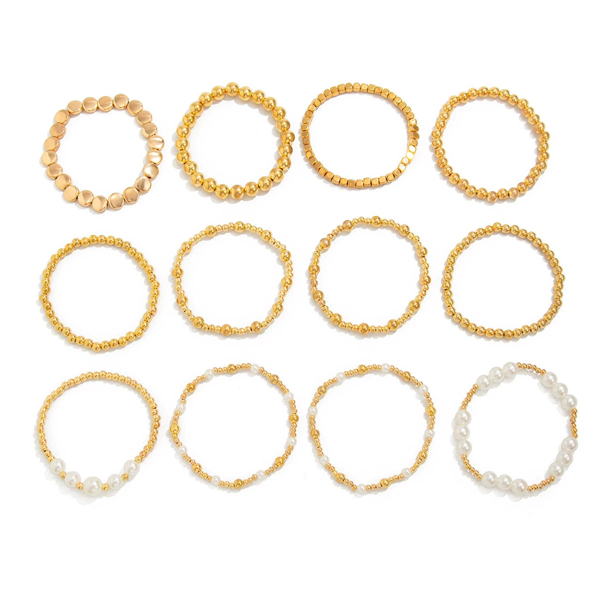 12-Piece Imitation Pearl CCB Bracelet Set for Women – European & American 2025 Summer Trendy Stacking Fashion Jewelry