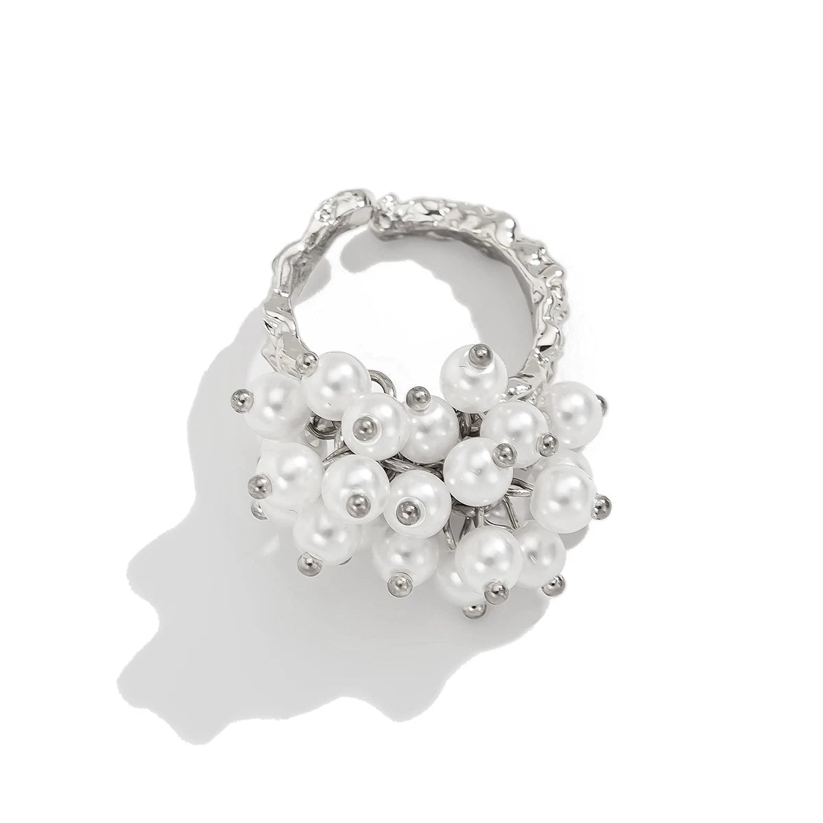 Geometric Shape Imitation Pearl Flower Ring For Women 2025 Spring Fashion Fashion Niche Creative Stage Matching Jewelry