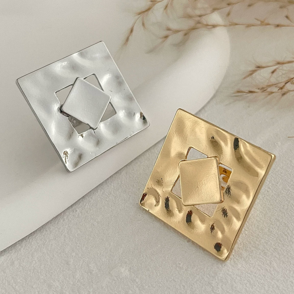 Geometric Square Round Women'S Flower Ring 2025 Spring Fashion Hip-Hop Niche Design Internet Celebrity Travel Photography Style Ring