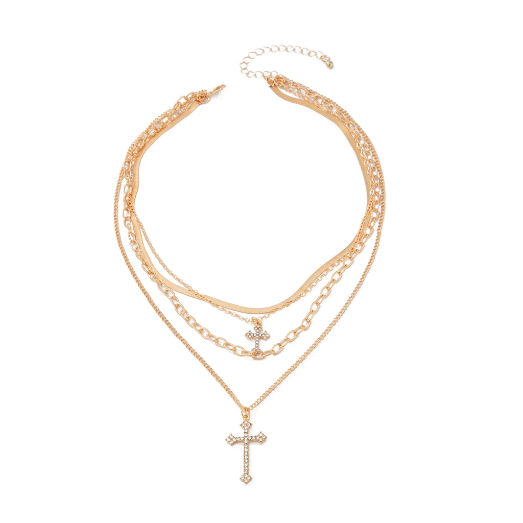 Cross Pendant Multi-Layer Necklace for Women – Clavicle Chain Design
