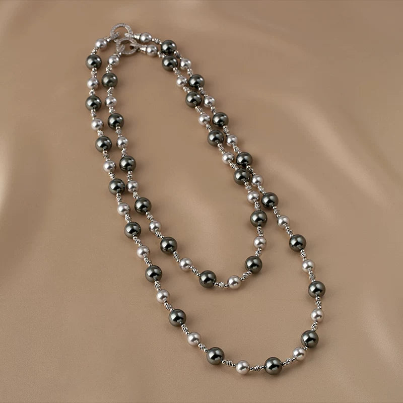 Mixed Color Pearl Hemp Rope Necklace for Women – Layered Clavicle and Sweater Chain