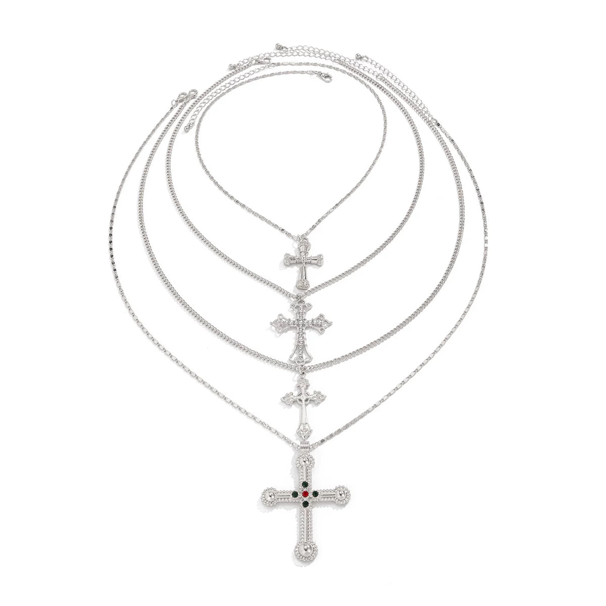 4-Piece Diamond-Style Cross Necklace Set for Women – Layered Clavicle Chain Design