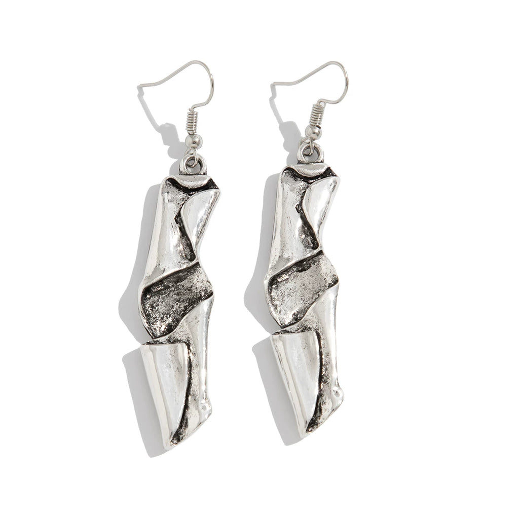 Antique Rough Metal Style Jewelry Set for Women – Rings, Earrings & Necklaces, European & American Street Fashion Concave Design