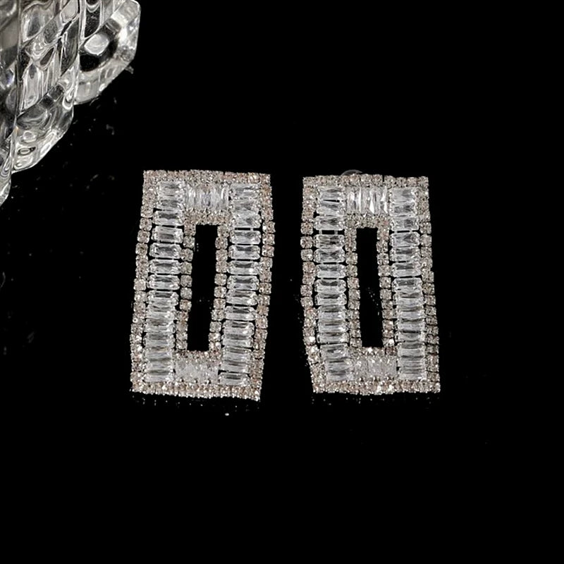 Rectangular Zircon Crystal Earrings for Women – S925 Silver Needle Geometric Drop Earrings
