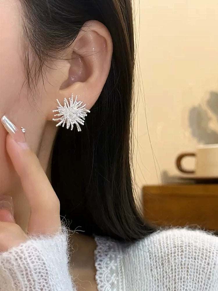 Silver Firework Earrings for Women – S925 Silver Needle Statement Fashion Earrings