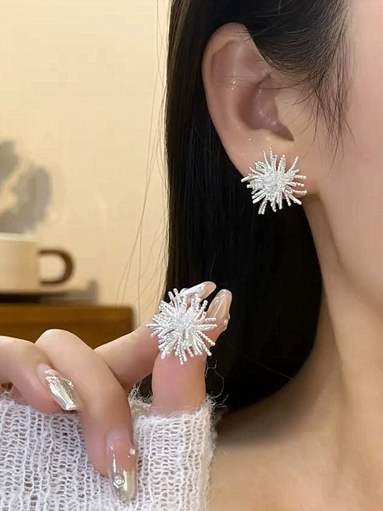 Silver Firework Earrings for Women – S925 Silver Needle Statement Fashion Earrings