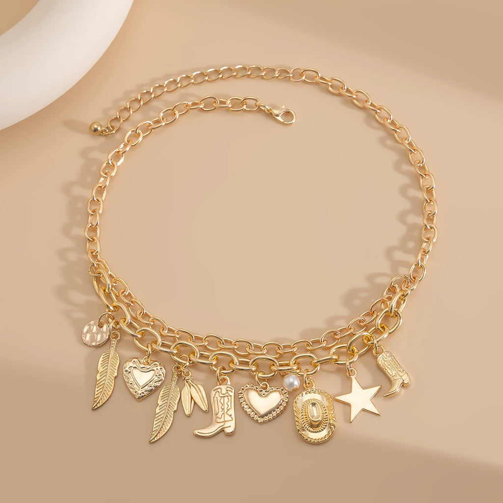 Tassel Heart Bow Cross Pendant Necklace for Women – Summer Fashion Clavicle