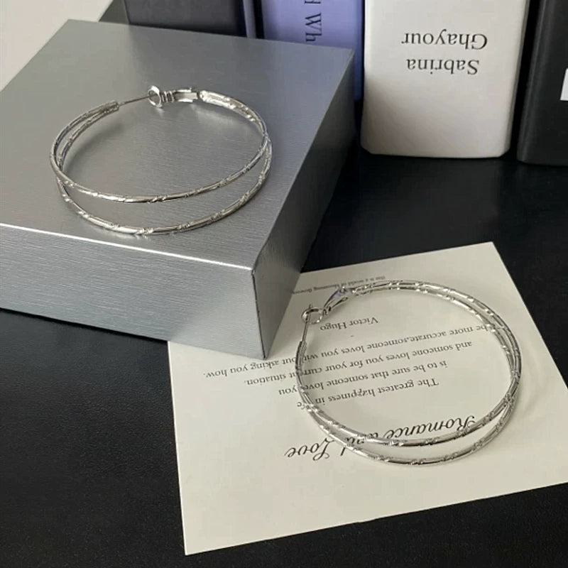 Gold-Plated Double Layer Hoop Earrings for Women – Silver Needle European and American Style Round Earrings