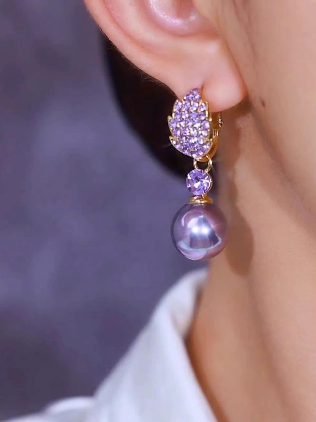 Clearance Purple Sparkling Pearl-Style Earrings for Women – Elegant Fashion Jewelry Accessories