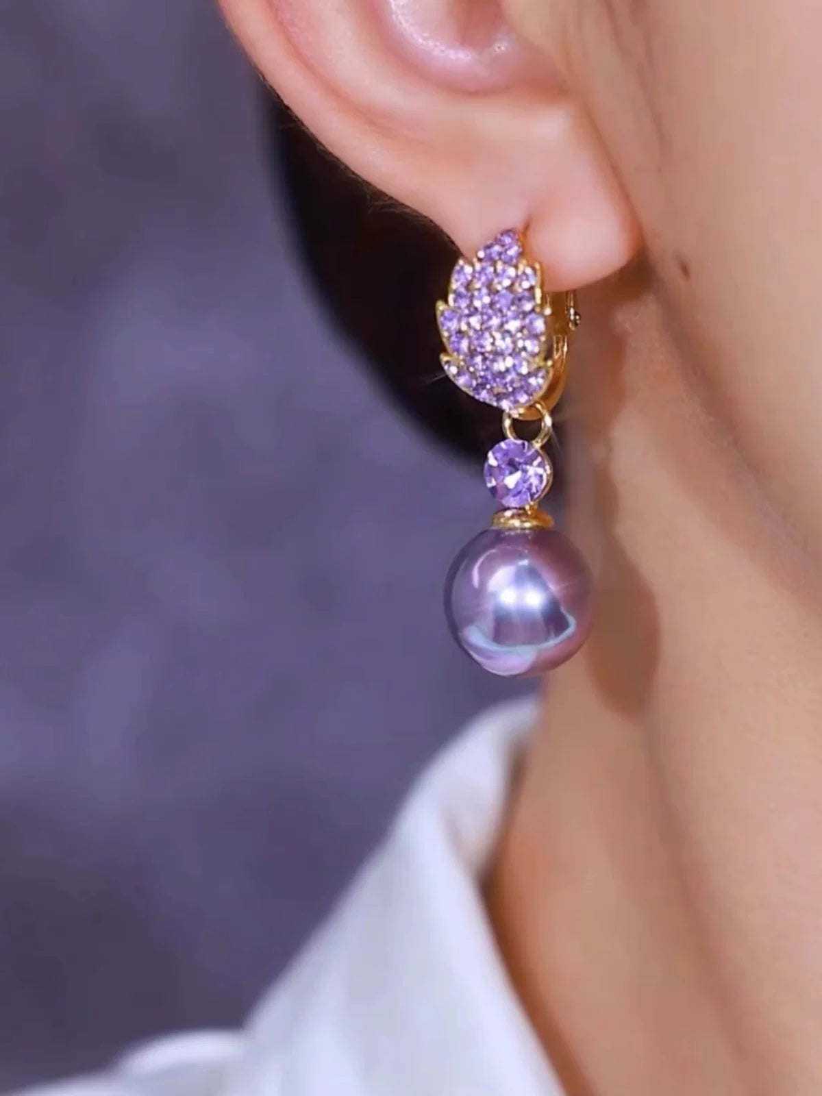 Clearance Purple Sparkling Pearl-Style Earrings for Women – Elegant Fashion Jewelry Accessories