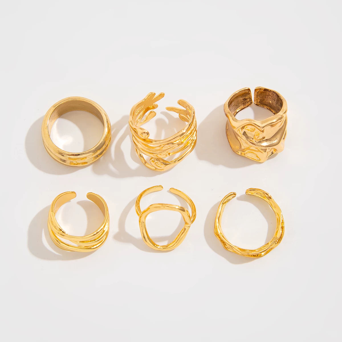 Set Of 6 Cropped Asymmetric Pleated Rings European And American Fashionable And Elegant Travel Photo Matching Rings