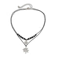 2-Piece Sun & Five-Pointed Star Frosted Bead Wax Thread Necklace Set – Long Clavicle Chain Design