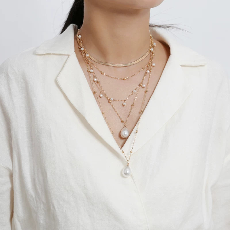 Creative Multi-Layer Pearl Clavicle Necklace for Women – Layered Chain Design
