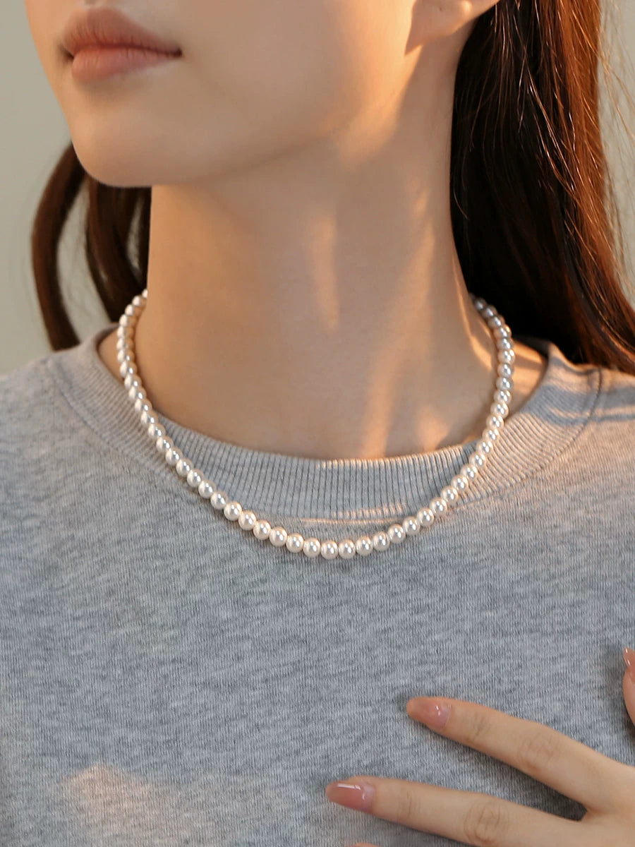 6mm Pearl Stacked Clavicle Necklace for Women – Minimalist Layered Pearl Necklace