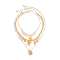 3-Piece Conch, Starfish & Scallop Necklace Set – Layered Clavicle Chain Design