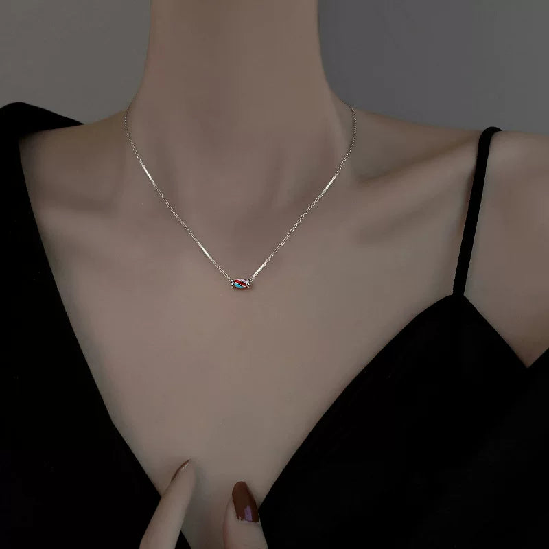 Sterling Silver Rainbow Candy Pendant Necklace for Women – Minimalist Clavicle Chain