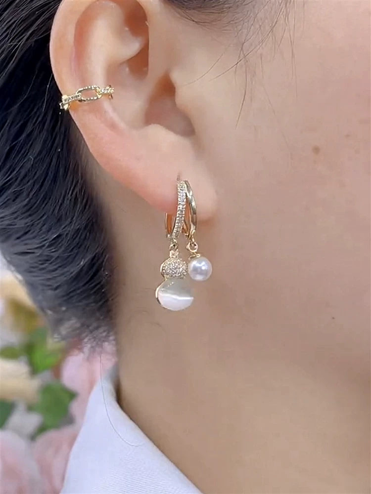 Cat Eye Stone Gourd Pearl Stud Earrings for Women – Elegant Pearl Ear Button Fashion Jewelry
