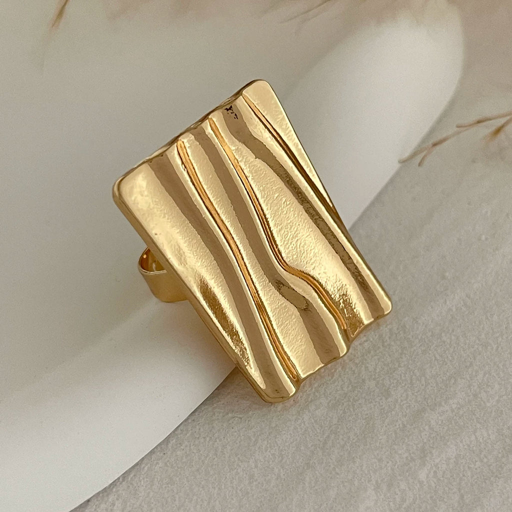 Geometric Square Round Women'S Flower Ring 2025 Spring Fashion Hip-Hop Niche Design Internet Celebrity Travel Photography Style Ring