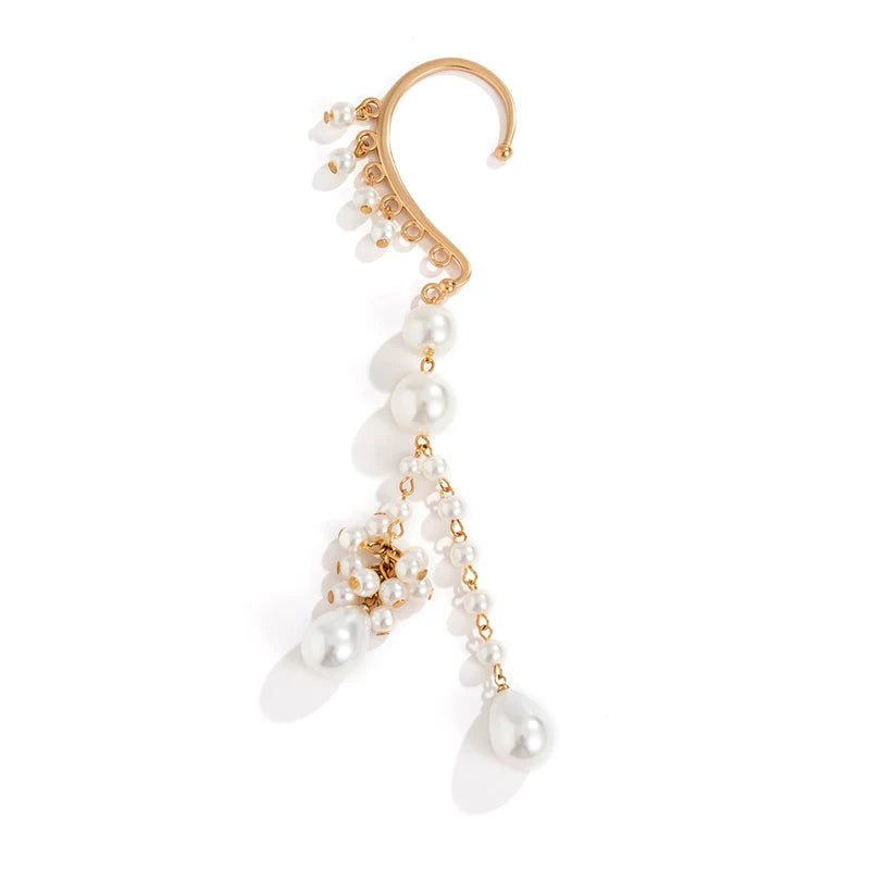 Long Tassel Imitation Pearl Ear Clip Earrings for Women – European & American 2025 Trendy Niche Non-Pierced Fashion Jewelry