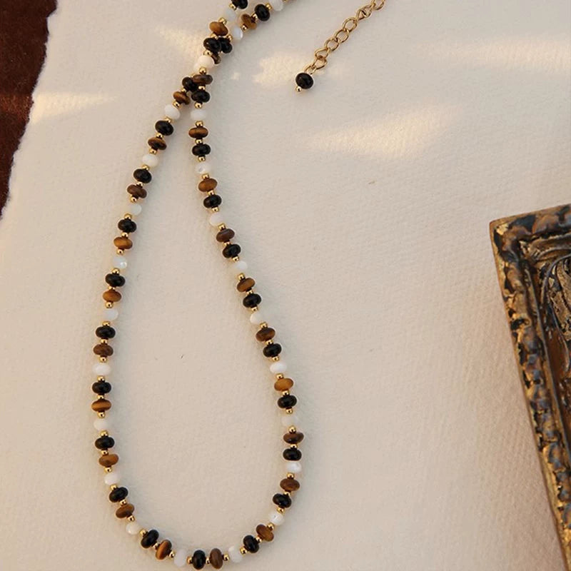 Natural Tiger Eye Stone Colorful Beaded Necklace for Women – Vintage Style Fashion Necklace