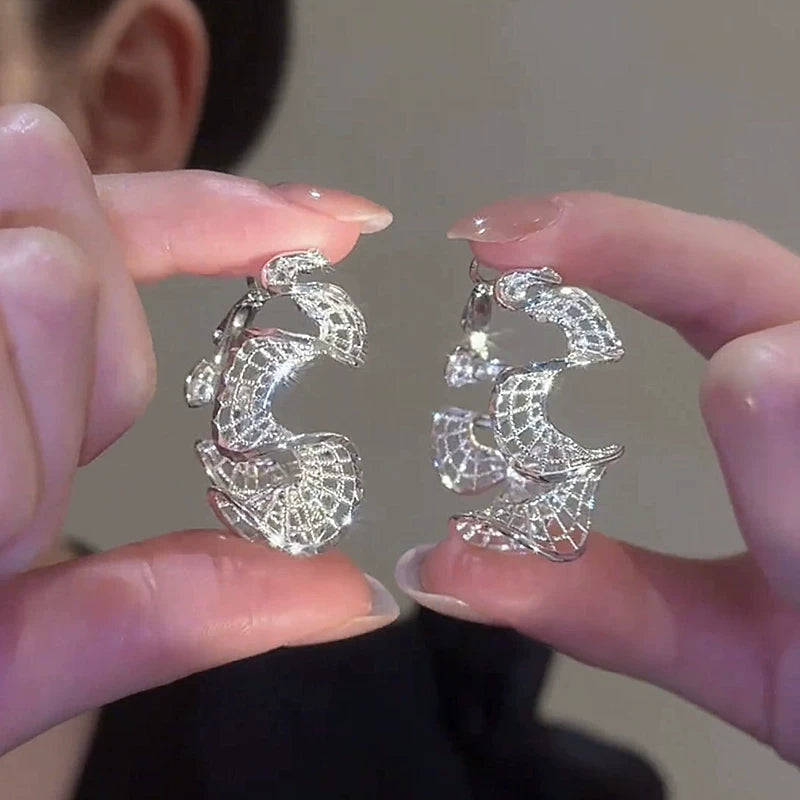 French Hollow Wave Irregular Earrings for Women – S925 Silver Needle Geometric Fashion Earrings