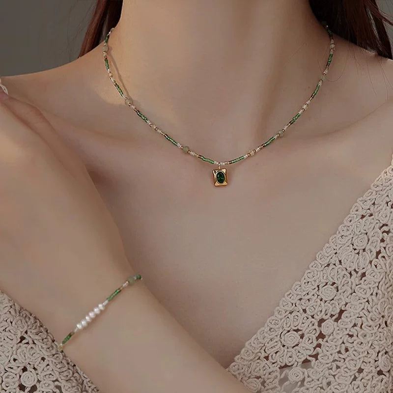 Colorful Zircon Beaded Necklace for Women – Minimalist Clavicle Chain Fashion Necklace