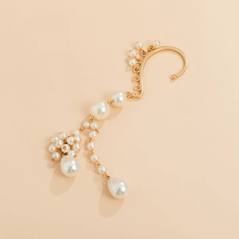Long Tassel Imitation Pearl Ear Clip Earrings for Women – European & American 2025 Trendy Niche Non-Pierced Fashion Jewelry