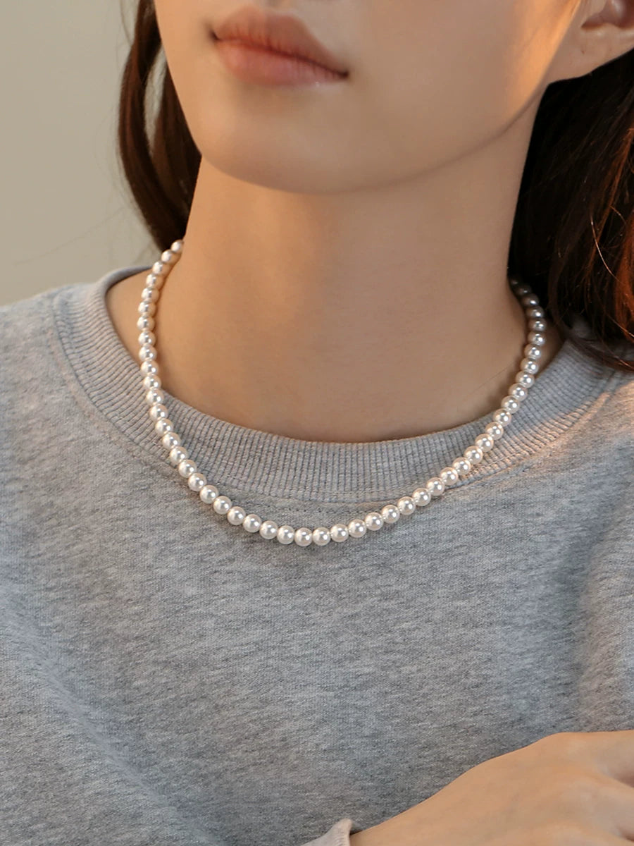 6mm Pearl Stacked Clavicle Necklace for Women – Minimalist Layered Pearl Necklace