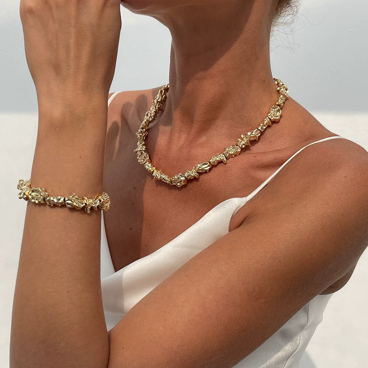 Irregular Geometric Pleated Jewelry Set for Women – Earrings, Bracelet & Necklace