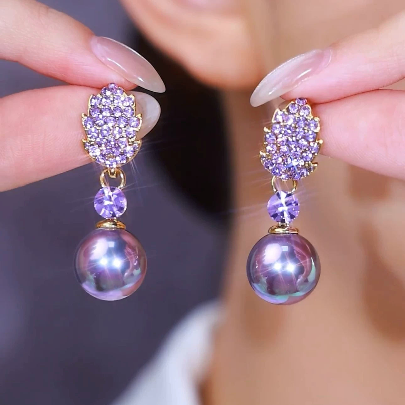 Clearance Purple Sparkling Pearl-Style Earrings for Women – Elegant Fashion Jewelry Accessories