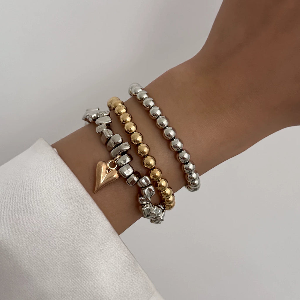 3-Piece Heart-Shaped CCB Bracelet Set for Women – European & American Trendy Influencer-Inspired Niche Fashion Jewelry