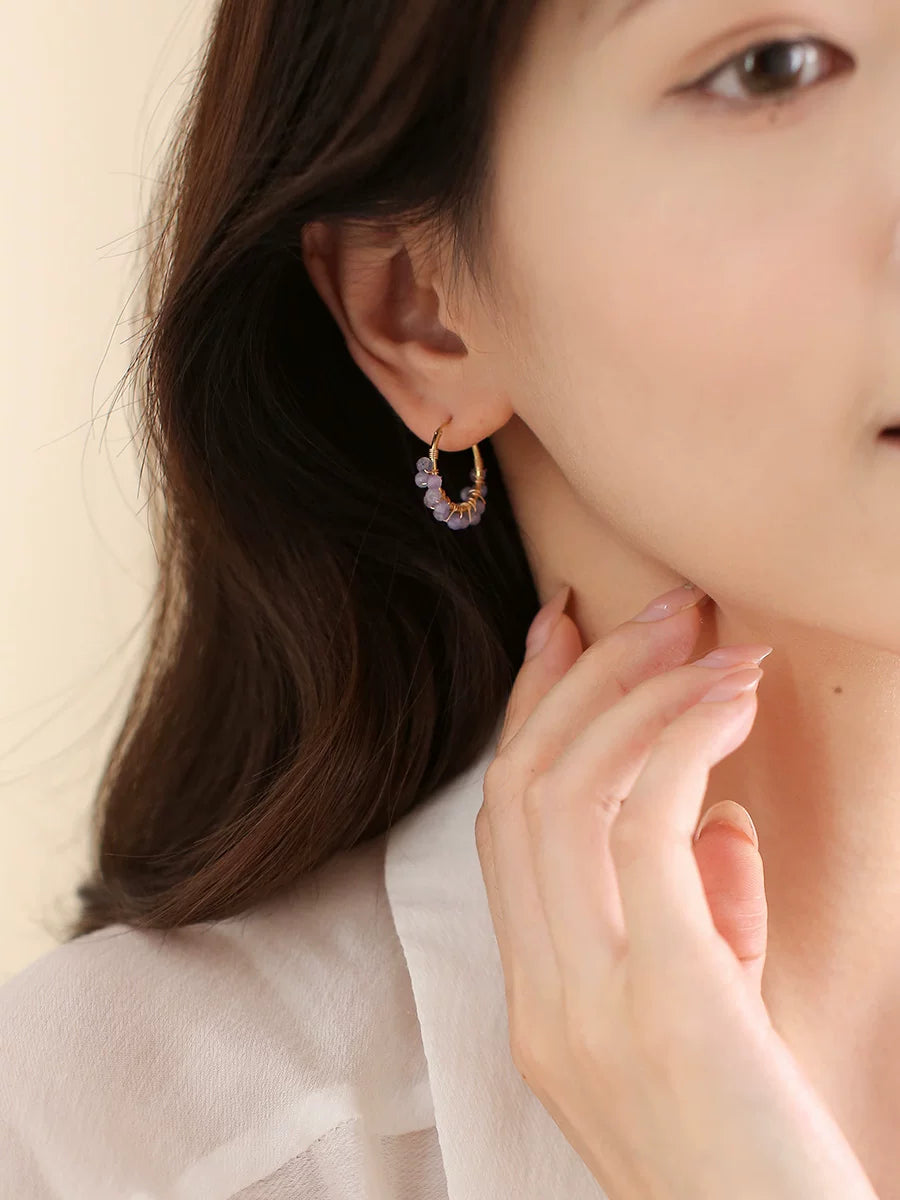 Tanzanite Hoop Earrings for Women – French Retro Palace Style Small Round Earrings