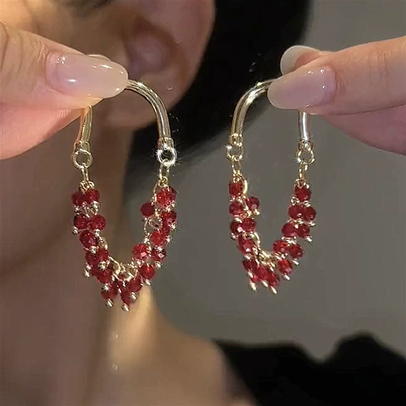 Red Crystal Ethnic Style Earrings for Women – Vintage Inspired Statement Fashion Earrings