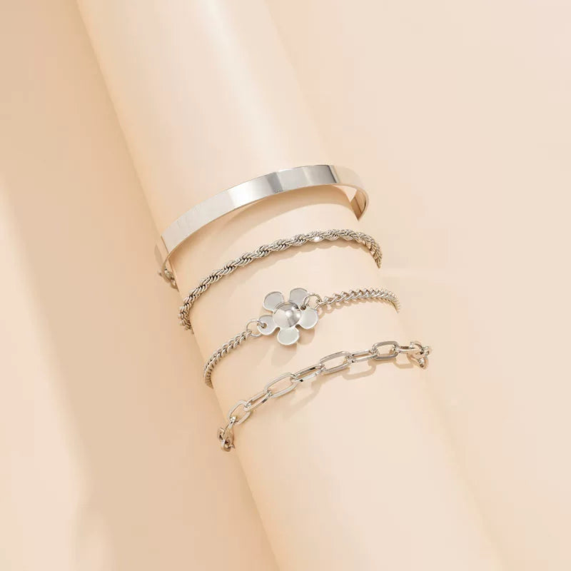 4-Piece Twist Metal Bracelet Set for Women – European & American 2025 Summer Minimalist Influencer-Inspired Hand Jewelry