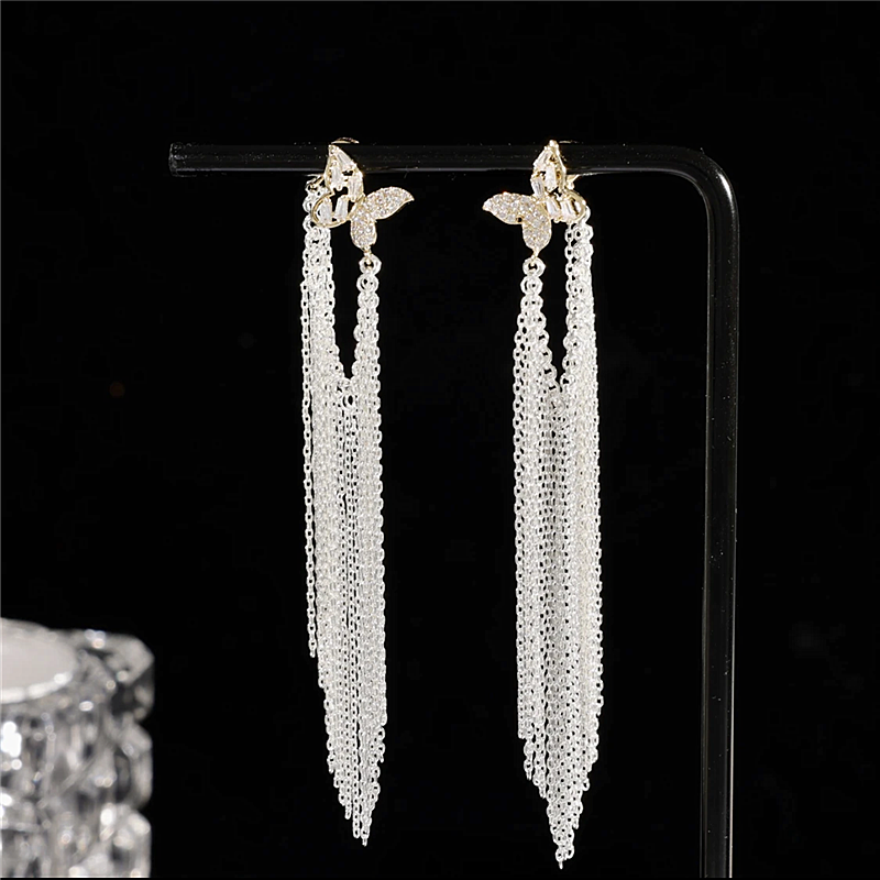 Butterfly Galaxy Tassel Earrings for Women – Silver Needle Long Drop Earrings, Lightweight Fashion Jewelry