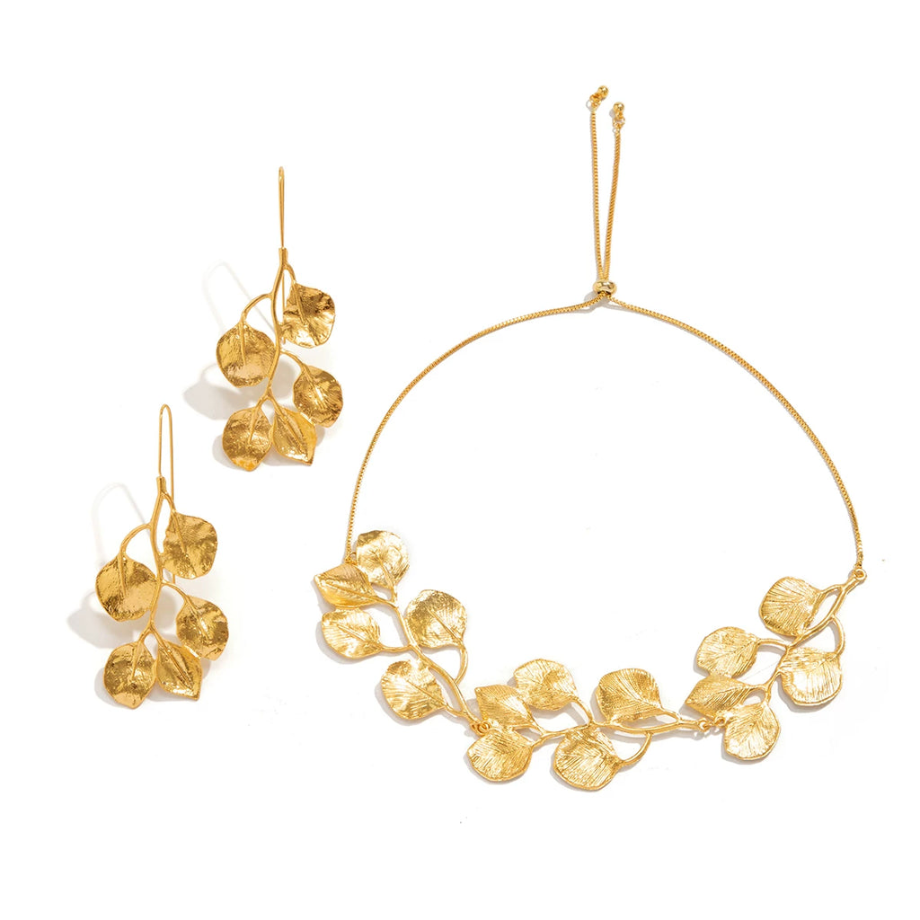 Metal Leaf Splicing Jewelry Set for Women – Choker, Earrings & Necklace