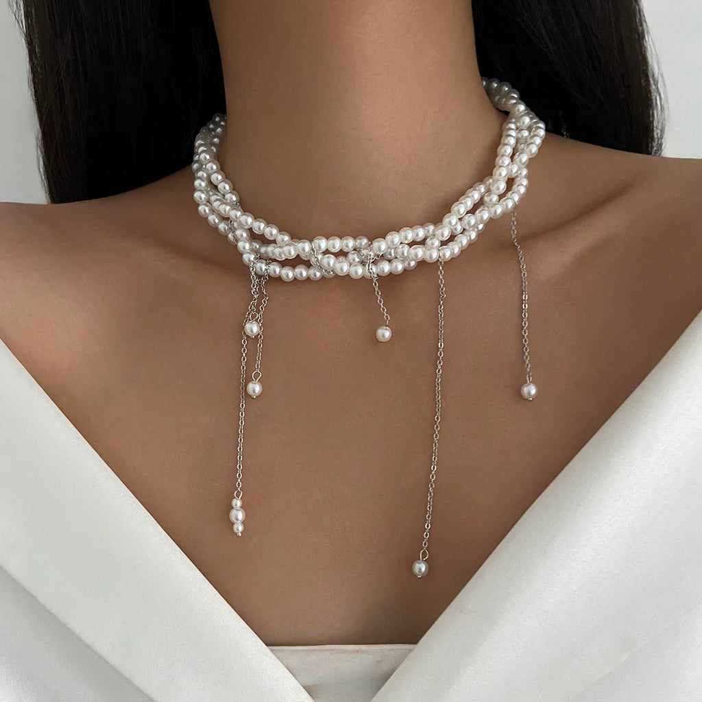 Tassel Chain Braided Imitation Pearl Necklace for Women – Clavicle Chain Design