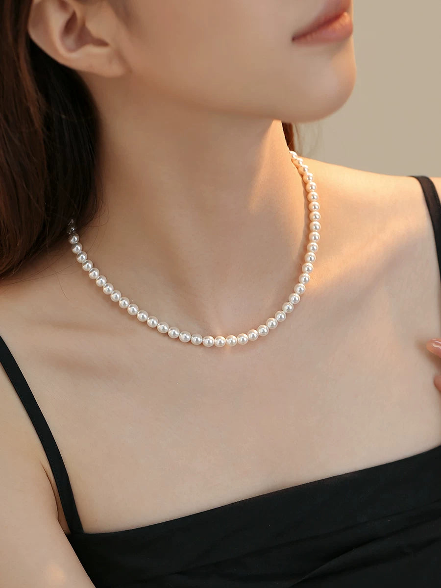 6mm Pearl Stacked Clavicle Necklace for Women – Minimalist Layered Pearl Necklace