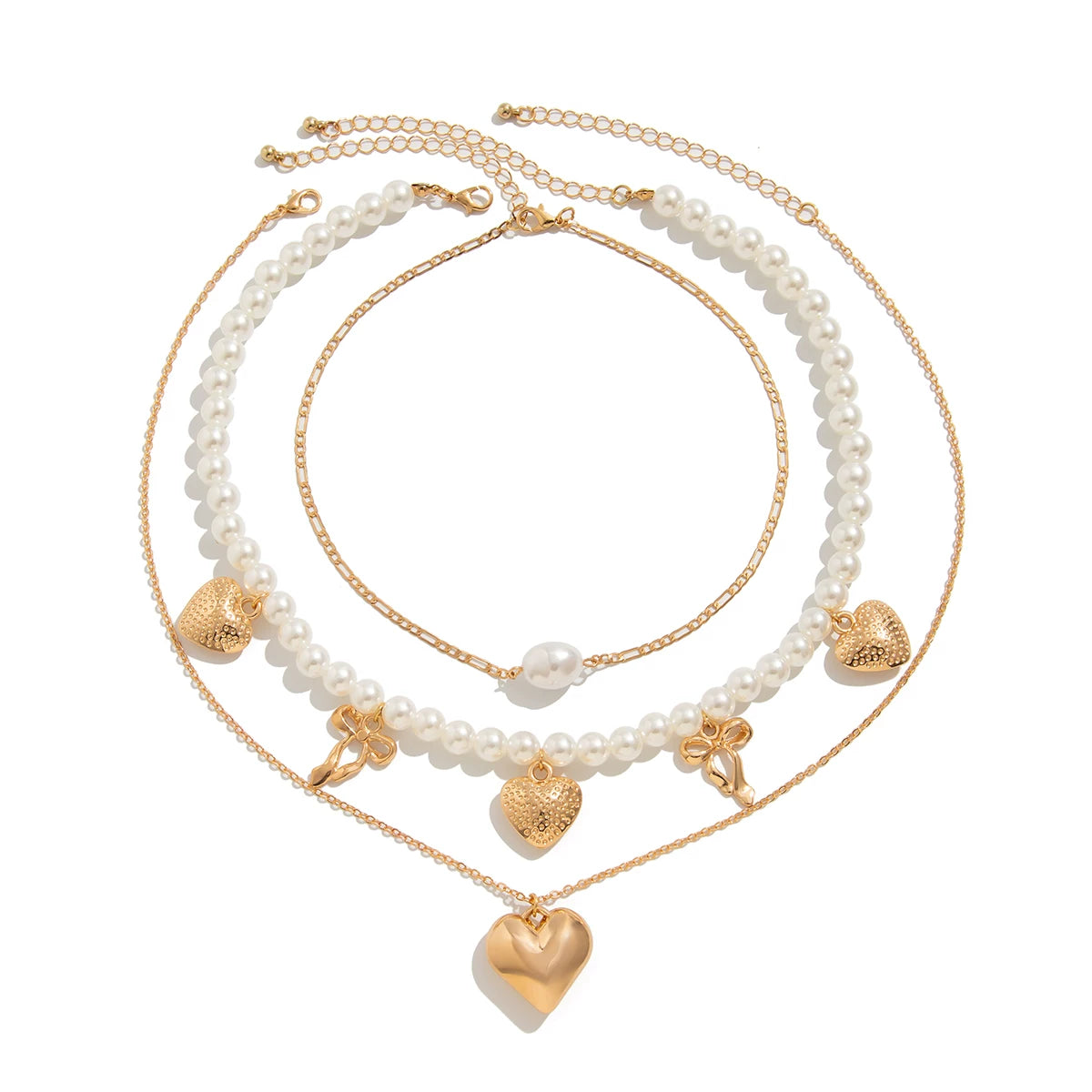 3-Piece Starfish Shell Imitation Pearl Necklace Set for Women – European & American Seaside Vacation Fashion Jewelry Accessories