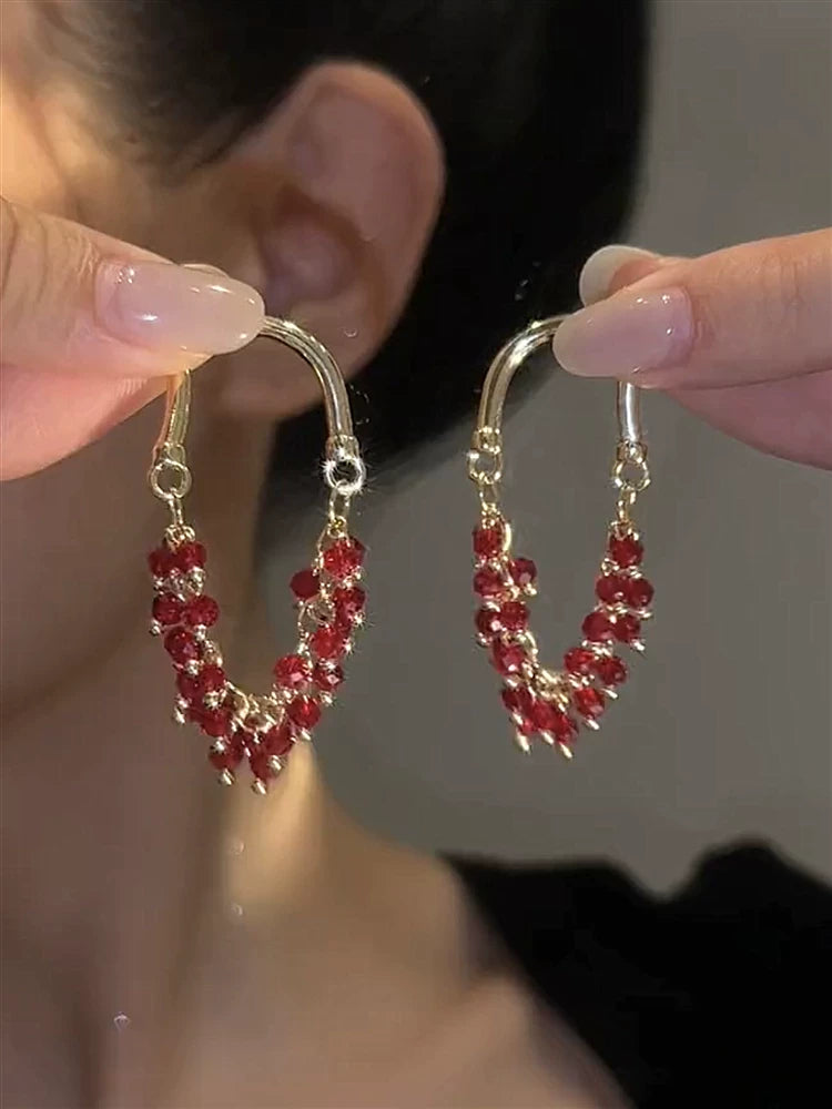 Red Crystal Ethnic Style Earrings for Women – Vintage Inspired Statement Fashion Earrings
