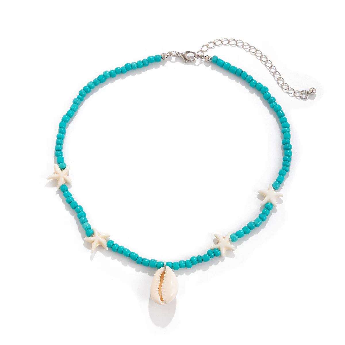 Antique Starfish & Turtle Shell Pendant Rice Bead Necklace for Women – Clavicle Chain Design