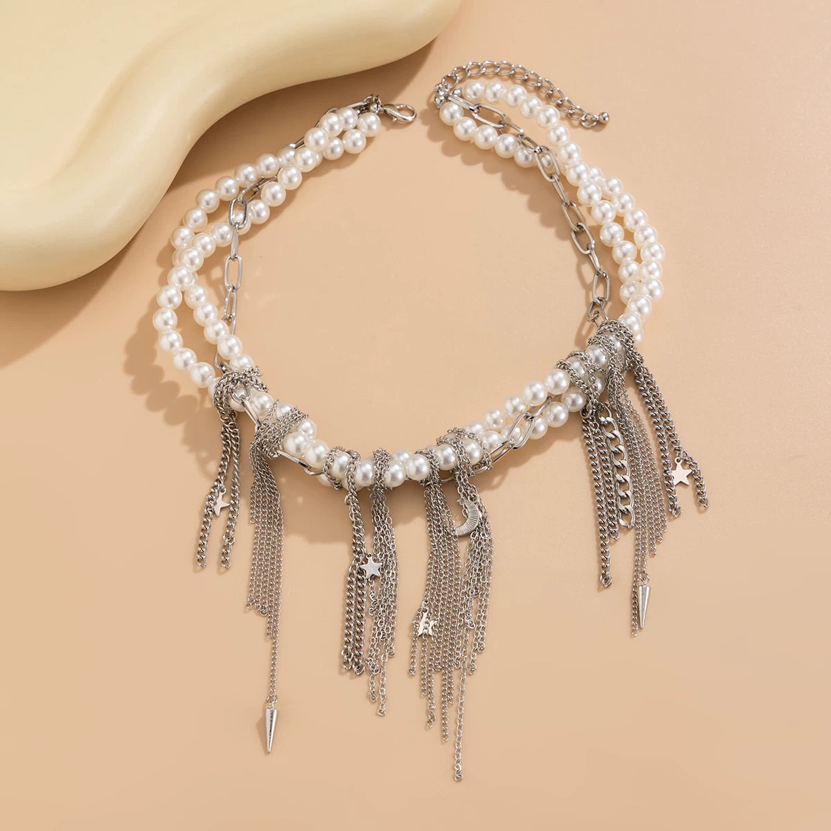 Xingyue Peach Heart Imitation Pearl Tassel Clavicle Necklace for Women – European & American Fashion Design