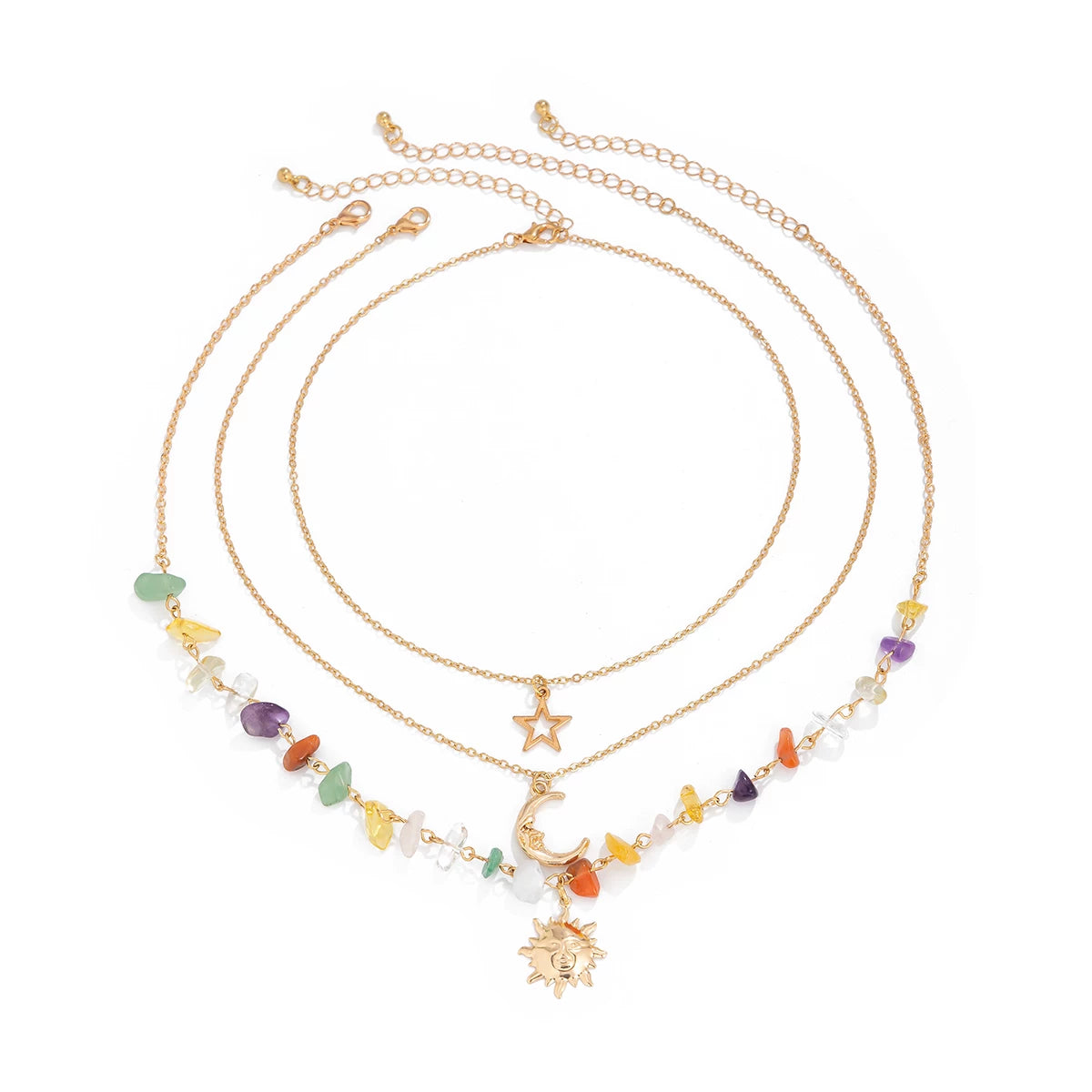 3-Piece Sunflower Moon & Butterfly Imitation Turquoise Necklace Set – Retro Layered Clavicle Chain