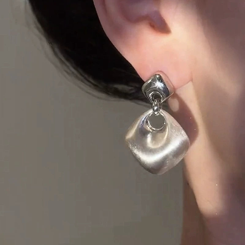 Brushed Geometric Square Earrings for Women – S925 Silver Needle Minimalist Fashion Earrings